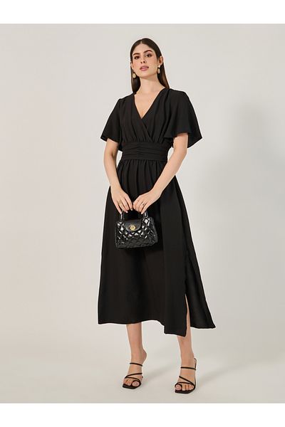Styli Plain Half Sleeves A-Line Maxi Dress