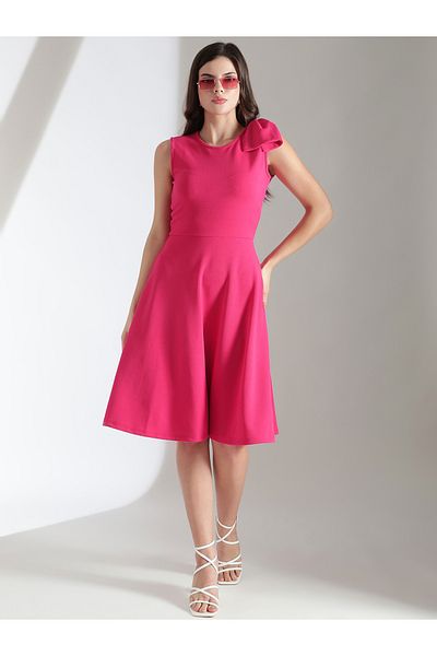 Kotty By Styli Solid Sleeveless Fit and Flare Knee Length Dress