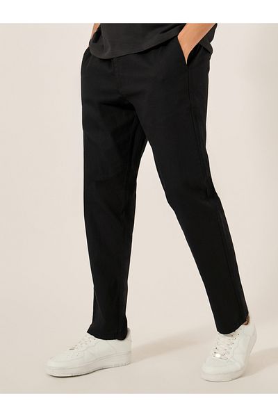 Styli Cotton Slub Textured Relaxed Fit Trousers