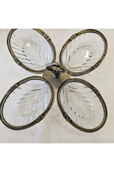MaviDamla 4 Compartment Cast Metal Frame Snack Bowl Gold Antique