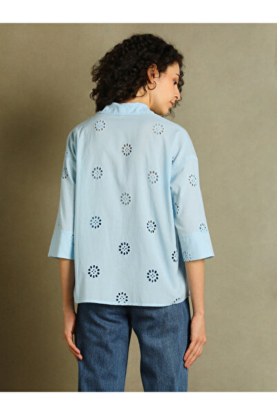 Dennis Lingo By Styli Schiffli Design 3/4 Sleeves Relaxed Fit Shirt