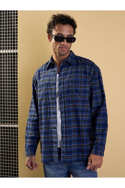 Mascln Sassafras By Styli Check Patch Pocket Design Oversized Shirt