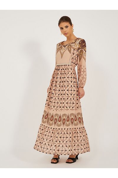 Styli Printed Long Sleeves A-Line Maxi Dress