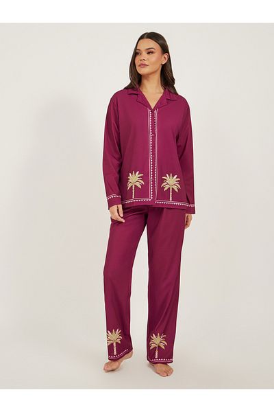 Styli Palm Placement Printed Shirt and Pyjama Pants Set