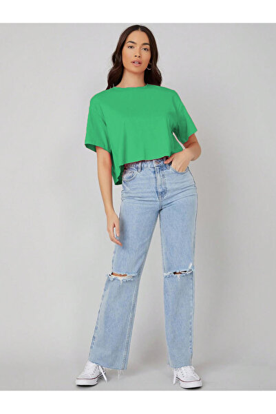 Kotty By Styli Solid Short Sleeve Oversized Crop T-Shirt