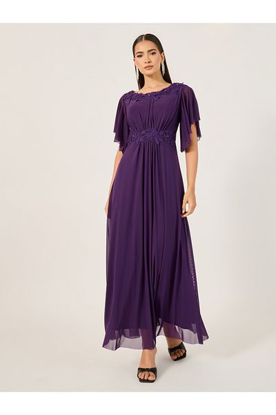 Styli Embroidered Short Sleeves A-Line Maxi Dress
