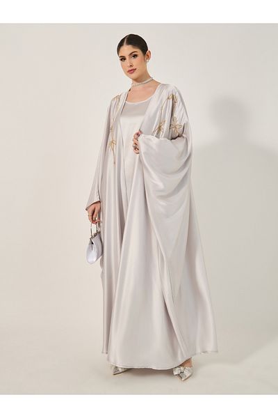 Styli Embroidered Batwing Sleeve Abaya with Inner Dress and Hijab