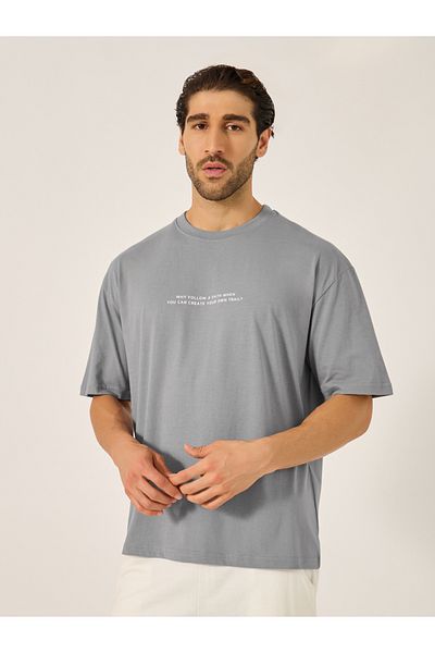 Styli Oversized Minimal Print Crew Neck T-Shirt