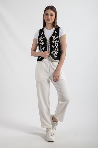 Hatun Atila Hatunatila Ethnic Pattern Front Lace-Up Süzine Knitwear Vest