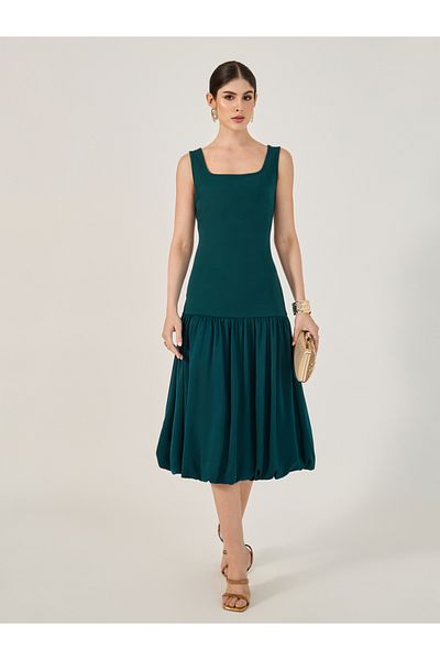 Styli Sleeveless Square Neck Drop Waist A-Line Midi Dress