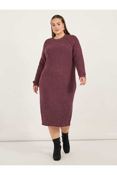 Styli Plus Size Rib Knit Long Sleeve Sweater Midi Dress