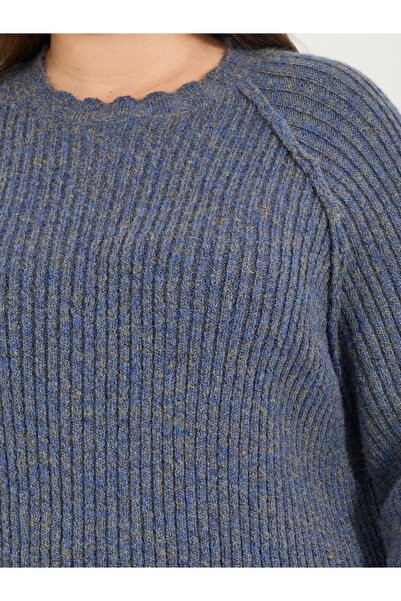 Styli Plus Size Rib Knit Long Sleeve Sweater Midi Dress