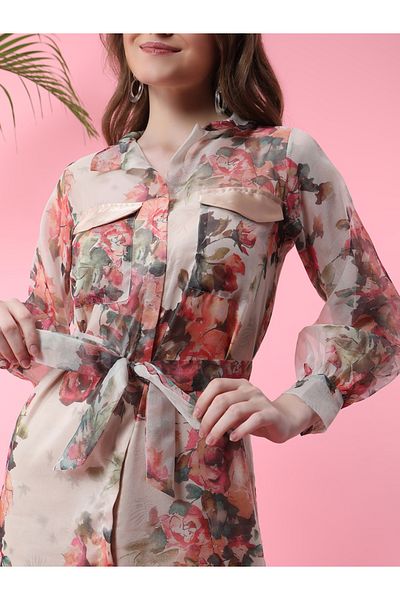 Mish By Styli فستان ميدي بطبعة زهور مع حزام ربطة عنق
