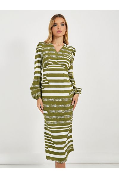 Styli All Over Print Balloon Sleeves Midi Dress