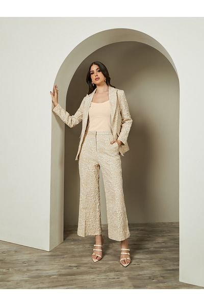 Styli Mid Rise Wide Leg Jacquard Pants
