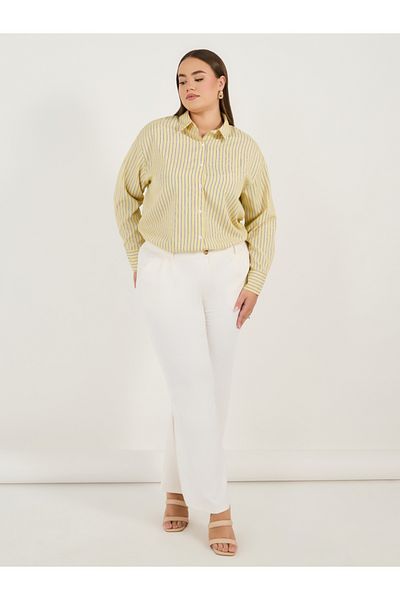 Styli Plus Size Oversized Striped Long Sleeve Shirt