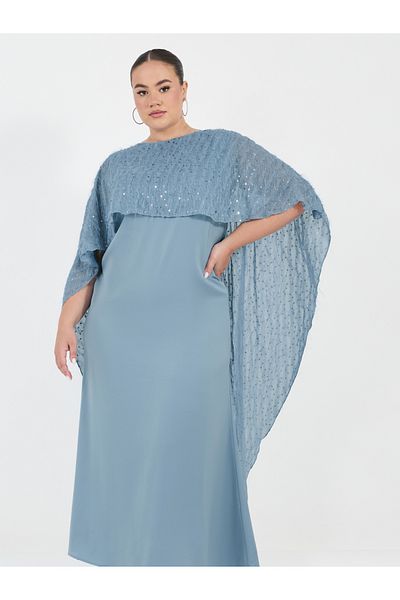 Styli Plus Size Embellished Cape Sleeves A-Line Maxi Dress