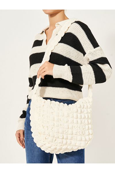 Styli Textured Shoulder Bag with Zip Closure