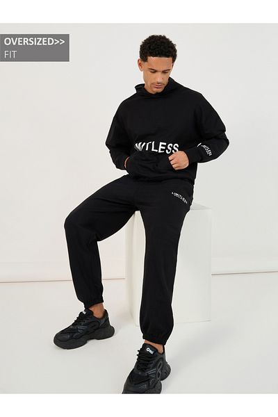 Styli Oversized Text Print Fleece Hoodie and Jogger Co-Ords