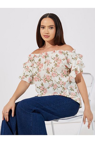 ARIA ROMANCE By Styli Floral Print Off Shoulder Neck Top