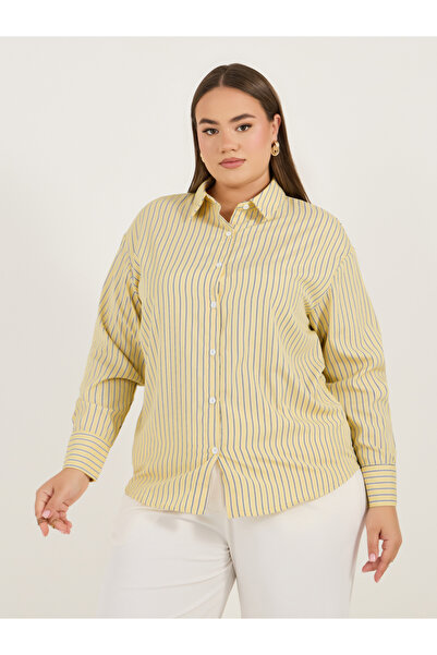 Styli Plus Size Oversized Striped Long Sleeve Shirt