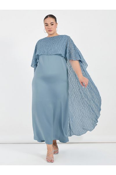 Styli Plus Size Embellished Cape Sleeves A-Line Maxi Dress