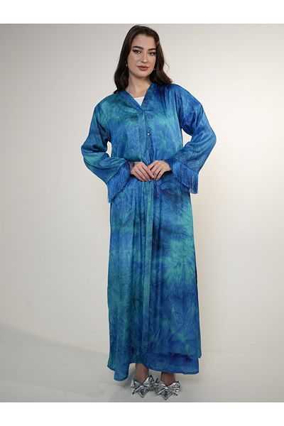Elena by DStyle Tie and Dye Abaya with Tassel Cuff