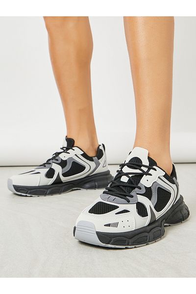 Styli Stitch Detail Contrast Panel Lace Up Chunky Sneakers