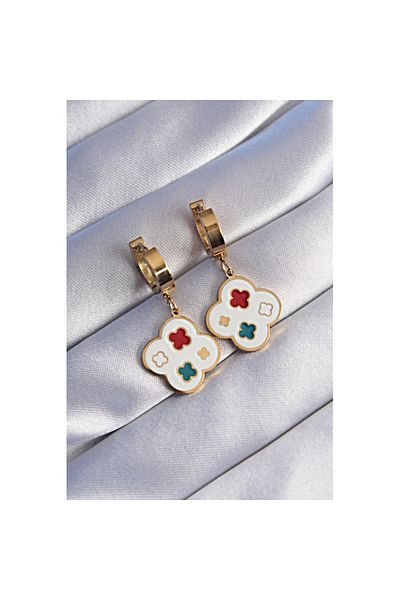 Skygo 316L Steel Gold Color Colorful Enamel Clover Earrings - Tj-Bkp9026