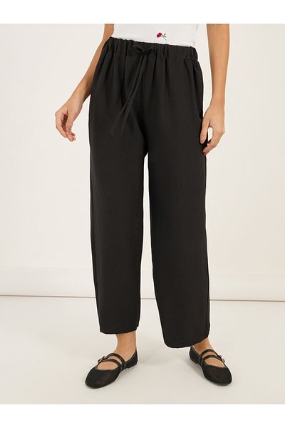 Styli Solid Elasticated Waistband Wide Leg Pants with Drawstring