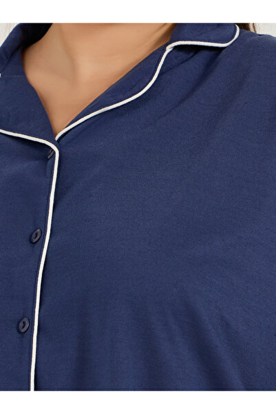 Styli Plus Size Ruffle Hem Contrast Piping Short Sleeve Shirt and Pyjama Set