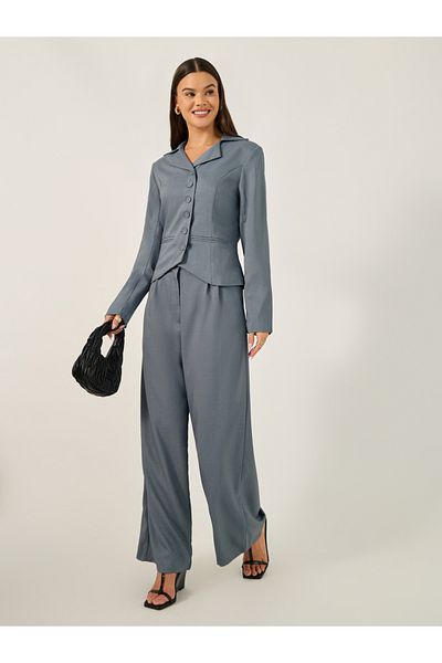 Styli Wide Leg Pants with Pleats and String Tie Belt
