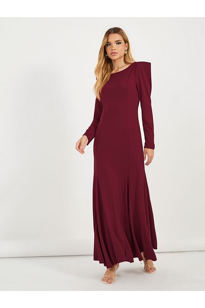 Styli Solid Puff Sleeves Mermaid Hem Maxi Dress