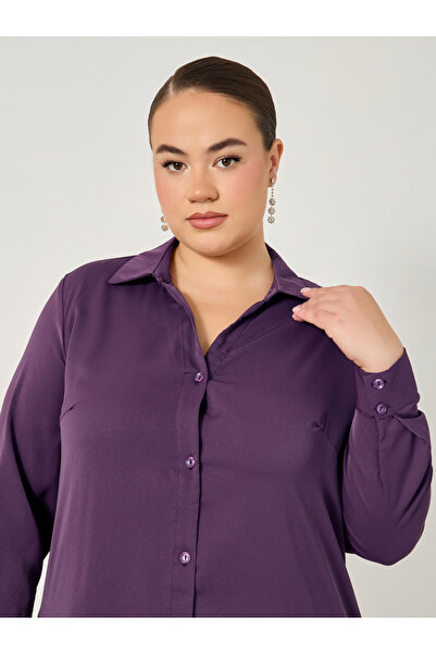 Styli Plus Size Button Down Collared Maxi Shirt Dress