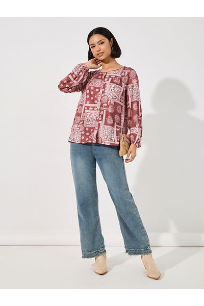ARIA ROMANCE By Styli Patchwork Print Relaxed Fit Top