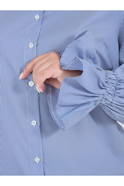 Styli قميص مخطط بمقاس كبير بأكمام مطاطية واسعة منفوخة