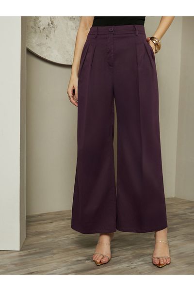 Styli High Rise Wide Leg Pants with Belt Loop Detail