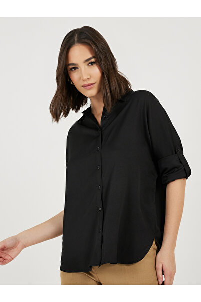 Styli قميص طويل منقوش كبير الحجم مع أكتاف منسدلة