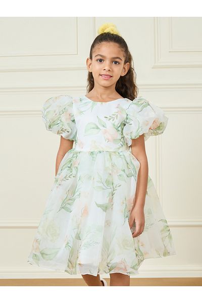 Styli Floral Print Organza A-Line Dress