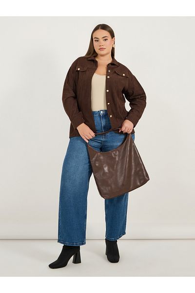 Styli Plus Size Chest Pocket Corduroy Shirt with Metal Buttons