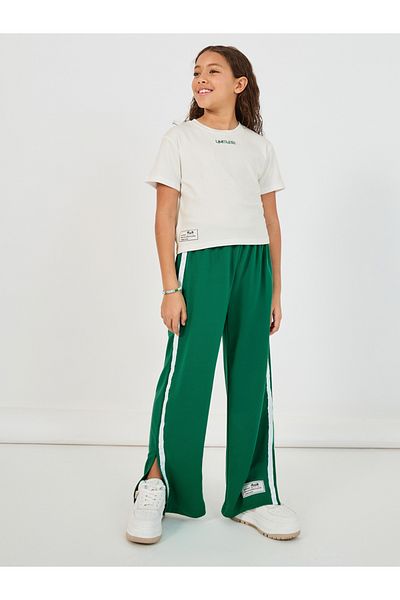 Styli Embroidered Rib Round Neck T-Shirt and Contrast Panel Joggers Co-Ords