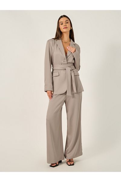 Styli Cross Waistband Wide Leg Pants with Side Seam Pockets