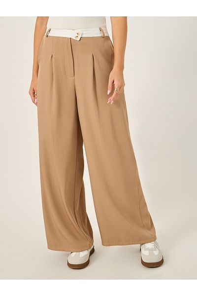 Styli Cross Over Waistband Tailored Trouser with Crease Line