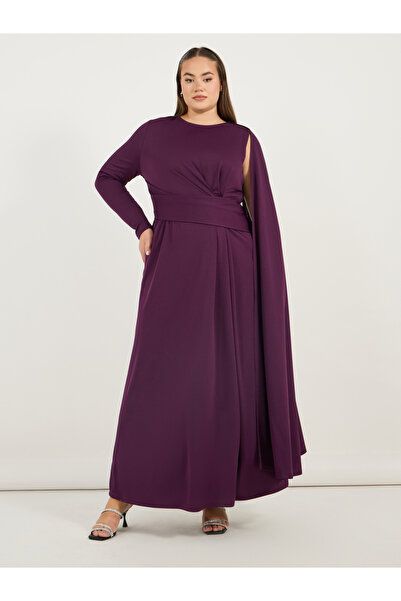 Styli Plus Size Wrap Front Cape One Sleeve A-Line Maxi Dress