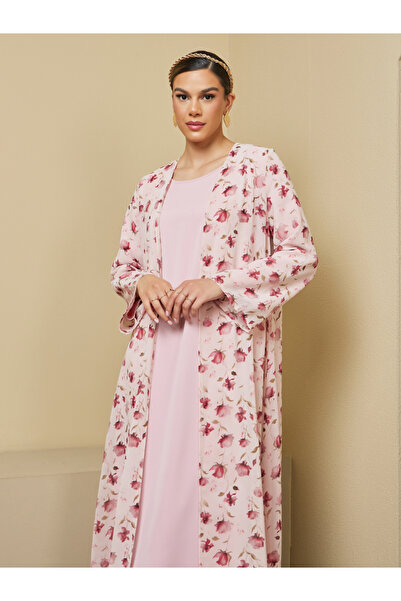 Styli Floral Print Abaya with Solid Inner Dress Modest Set