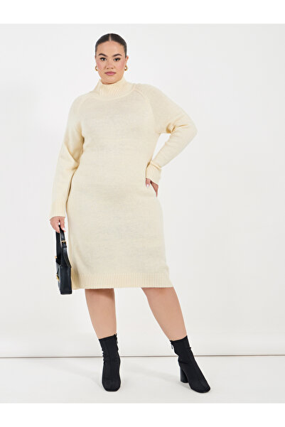 Styli فستان محبوك بأكمام طويلة ومقاس كبير حتى الركبة