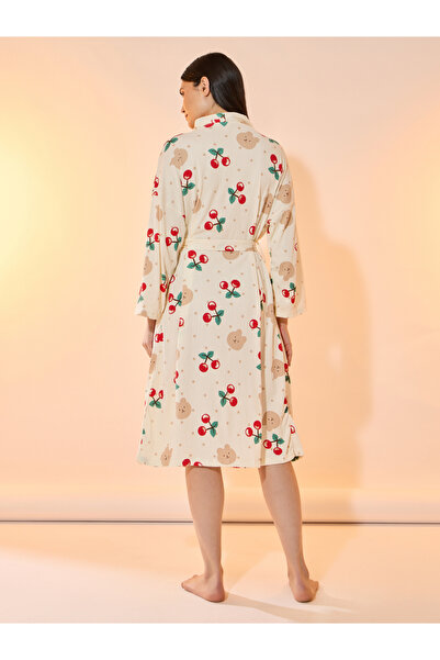 Styli Cherry and Bear Print Robe with Tie-Up Belt and Pockets