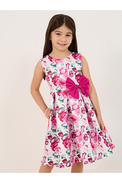 Styli All-Over Floral Print Sleeveless Dress with Bow Detail