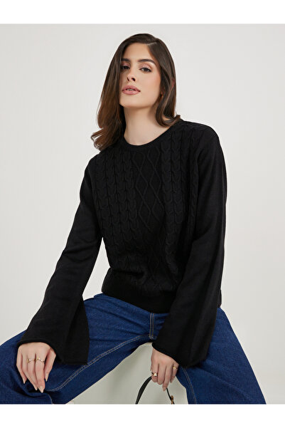 Styli Regular Fit Cable Knit Bell Sleeve Sweaters