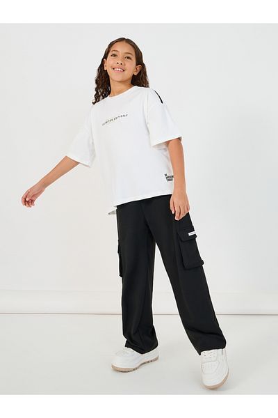 Styli Slogan Print T-Shirt with Patch Work Detail and Crago Pants Co-Ords